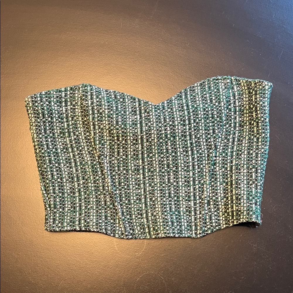 Zara Black and Green Tweed Top